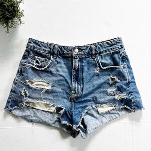 Zara The High Waist Short in Medium Wash Distressed